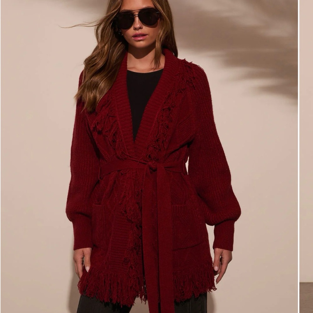 Brand new- VICI fringe cardigan - crimson color